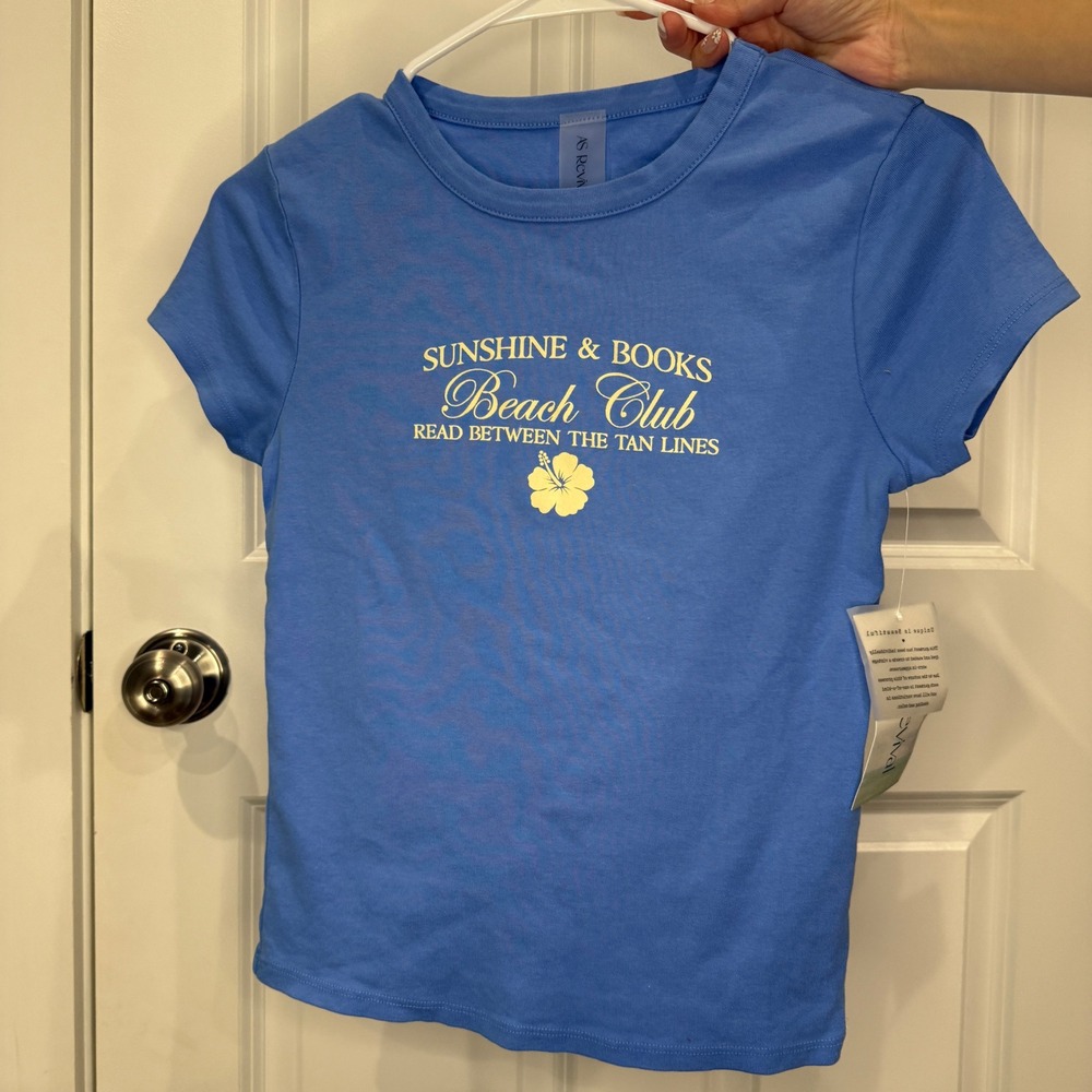 AS Revival Sunshine & Books Beach Club Graphic Tee Blue Size XS NWT